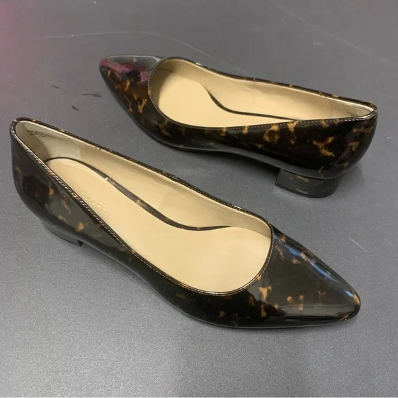 NEW Ann Taylor Brown Tortoise Pointed Toe Block Kitten Heels Size 7 - Picture 1 of 9